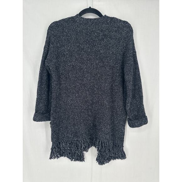 Madewell Cardigan Sweater Womens XXS Black Fringe Pockets Cotton Open Front - Picture 3 of 8